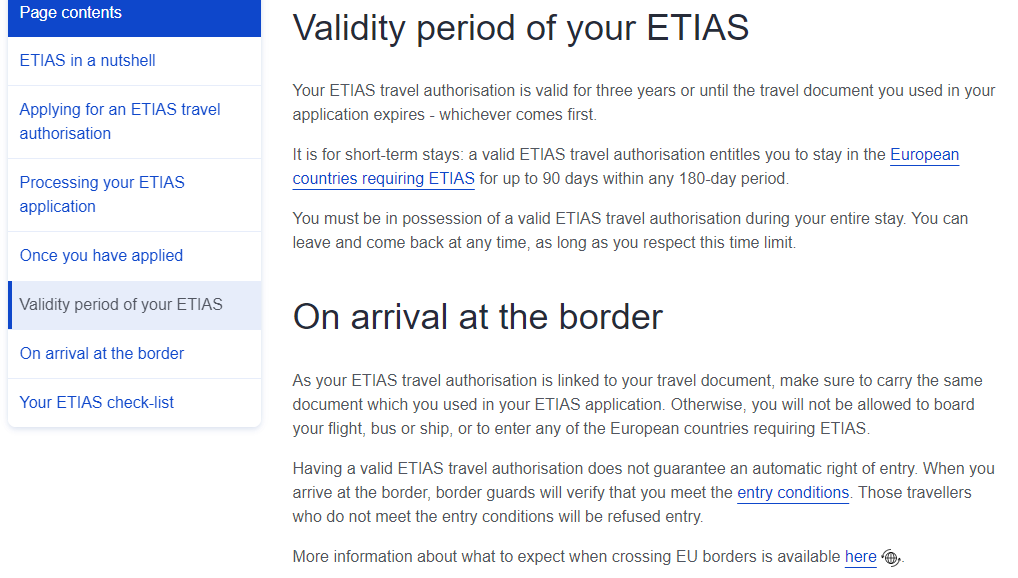 ETIAS validity