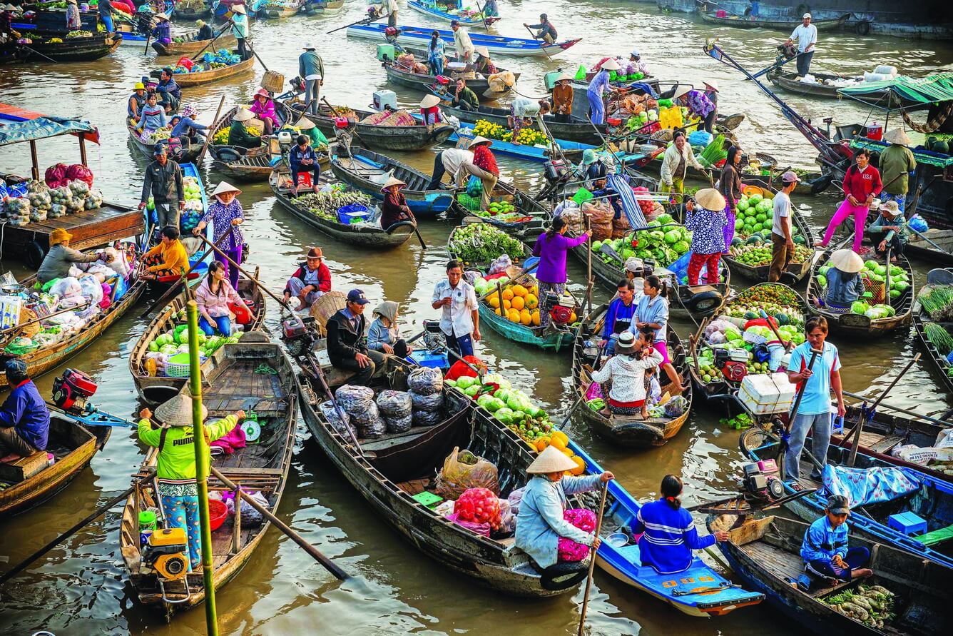 Floating markets in Mekong Delta