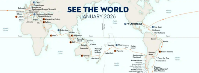 HAL World Cruise Map 2026 