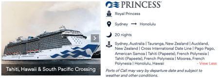 Princess Cruises Sydney to Honolulu, Hawaii 11 April 2025