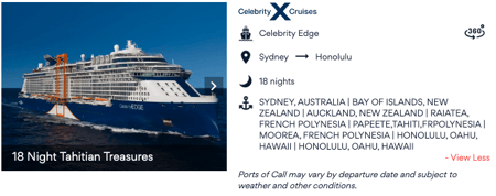 Celebrity Cruises Sydney to Honolulu, Hawaii 20 April 2025