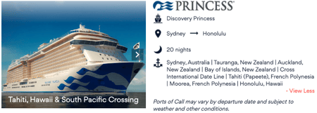 Princess Cruises Sydney to Honolulu, Hawaii 7 April 2026