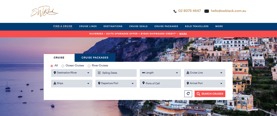 Cruise Finder Australia by S.W. Black Travel - a screenshot of the cruise finder tool