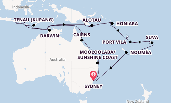 sailing route from Sydney to Fiji